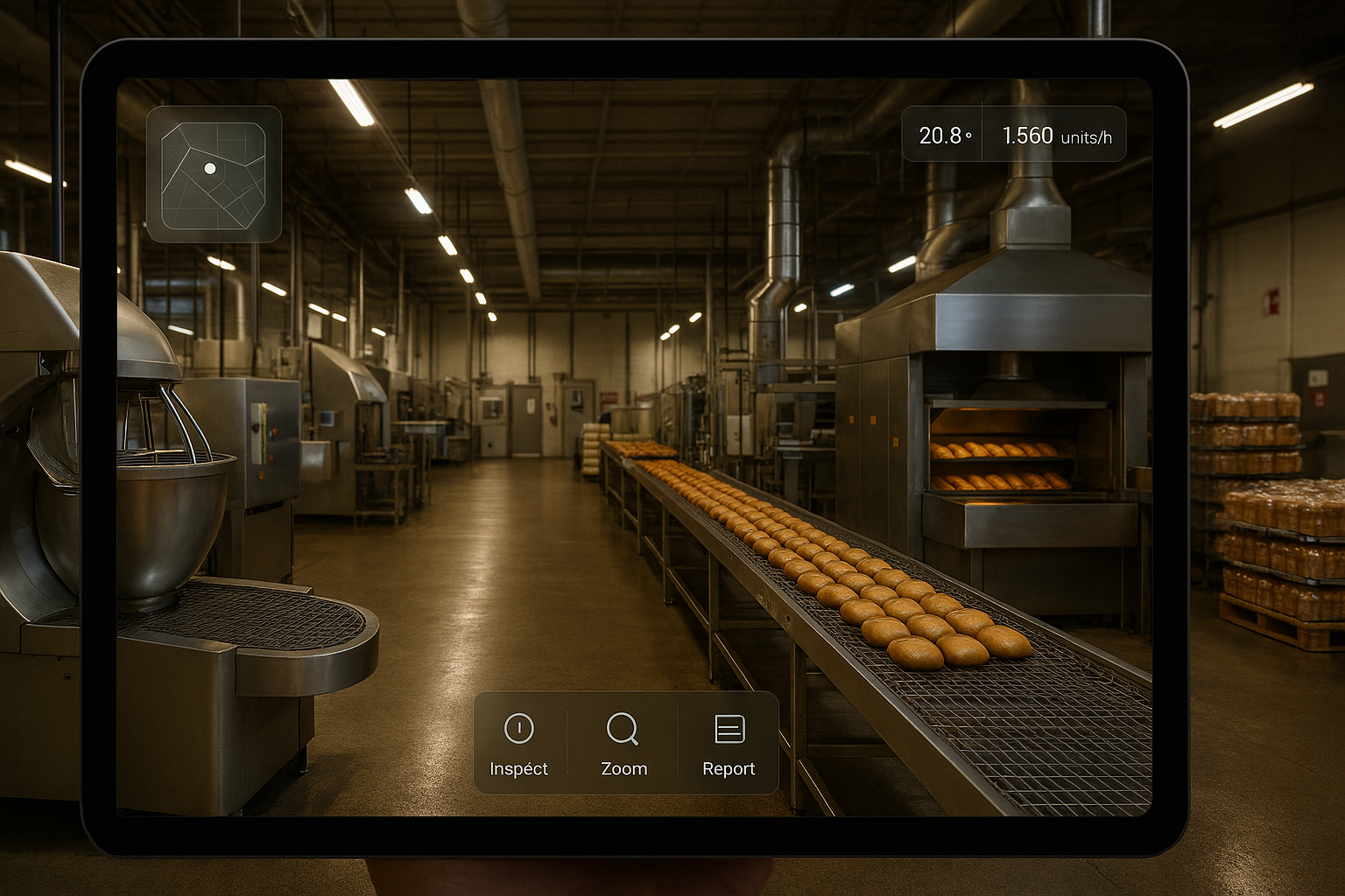 Production floor with visible piping and monitoring equipment